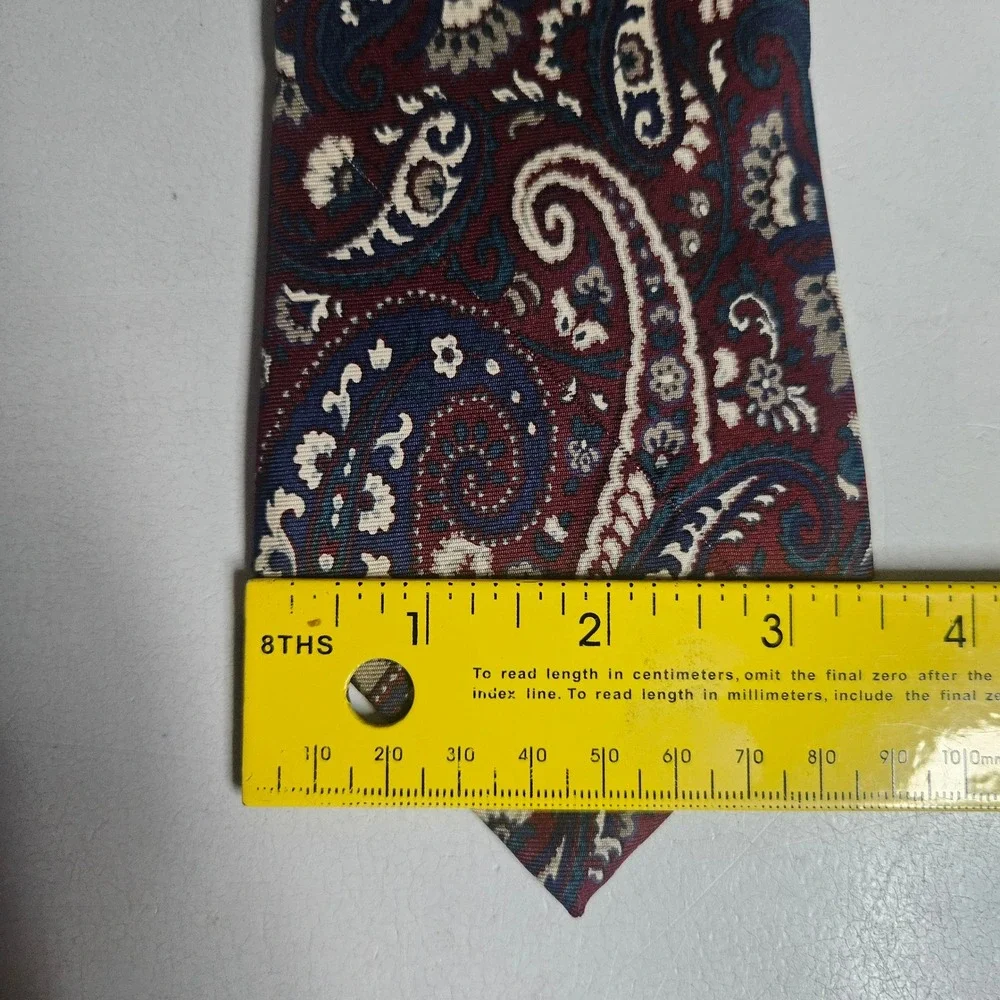 Christian Dior Monsieur‎ Silk Paisley Tie Burgundy Navy Blue Woven Italy Vintage
